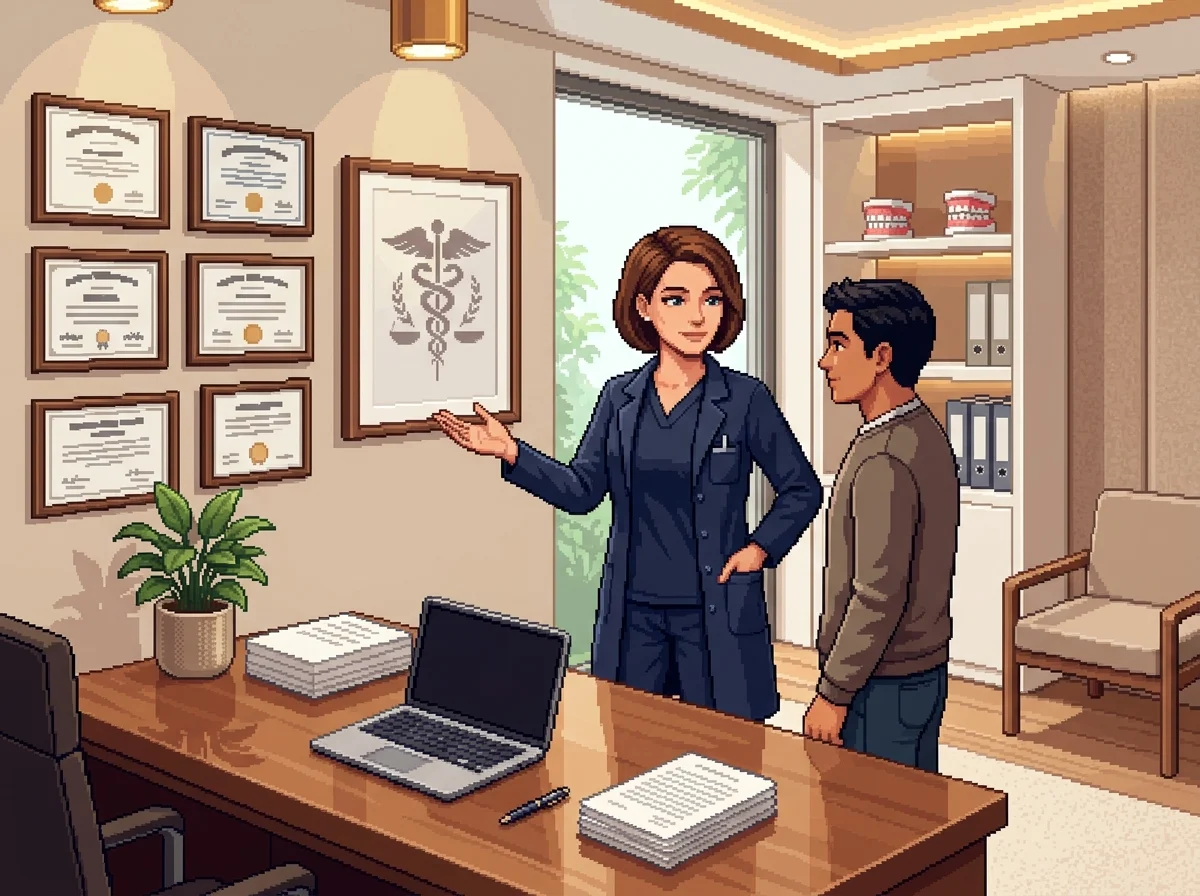 Dentist discussing treatment options with a patient in a modern office