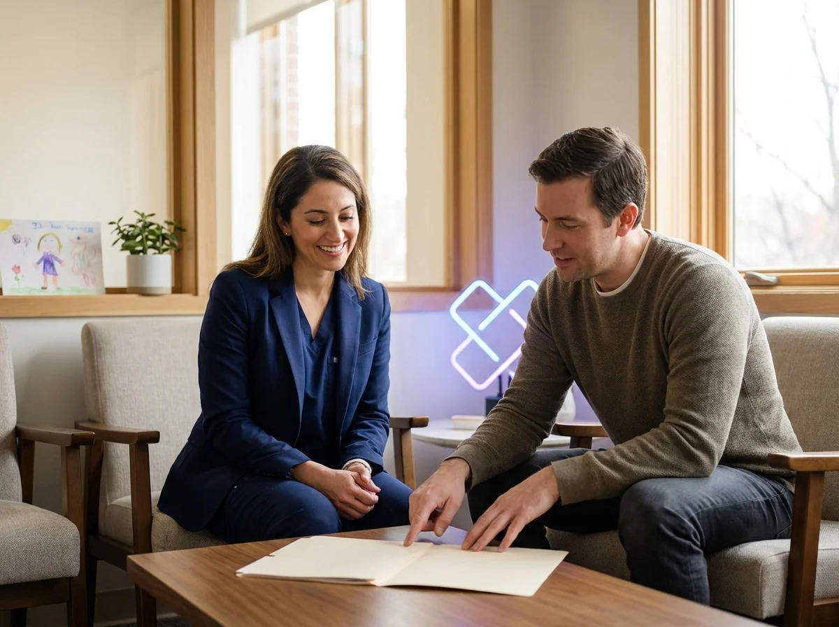 Family reviewing dentist reviews and appointment information on a laptop